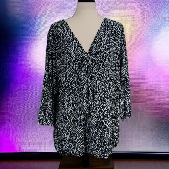 Style Co Sheer Mesh Overlay Top Plus Sz 1X Blouse Boho Abstract Dots Stretchy - Picture 1 of 16